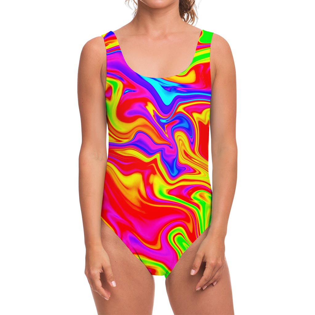 Abstract Colorful Liquid Trippy Print One Piece Swimsuit