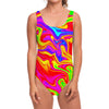 Abstract Colorful Liquid Trippy Print One Piece Swimsuit