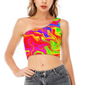 Abstract Colorful Liquid Trippy Print One Shoulder Crop Top