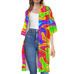 Abstract Colorful Liquid Trippy Print Open Front Beach Cover Up