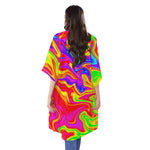 Abstract Colorful Liquid Trippy Print Open Front Beach Cover Up