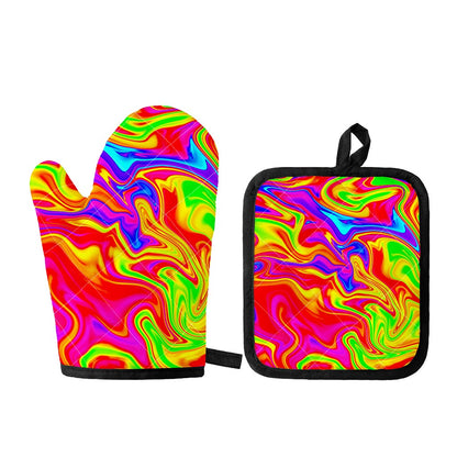 Abstract Colorful Liquid Trippy Print Oven Mitt And Pot Holder Set