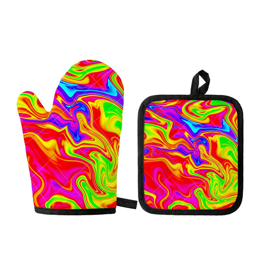 Abstract Colorful Liquid Trippy Print Oven Mitt And Pot Holder Set