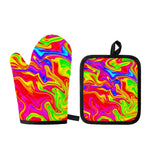 Abstract Colorful Liquid Trippy Print Oven Mitt And Pot Holder Set