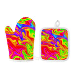 Abstract Colorful Liquid Trippy Print Oven Mitt And Pot Holder Set