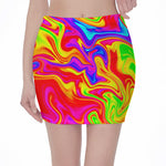 Abstract Colorful Liquid Trippy Print Pencil Mini Skirt