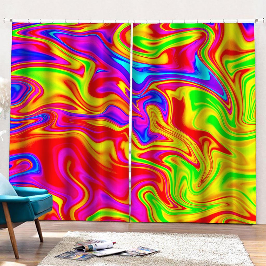Abstract Colorful Liquid Trippy Print Pencil Pleat Curtains