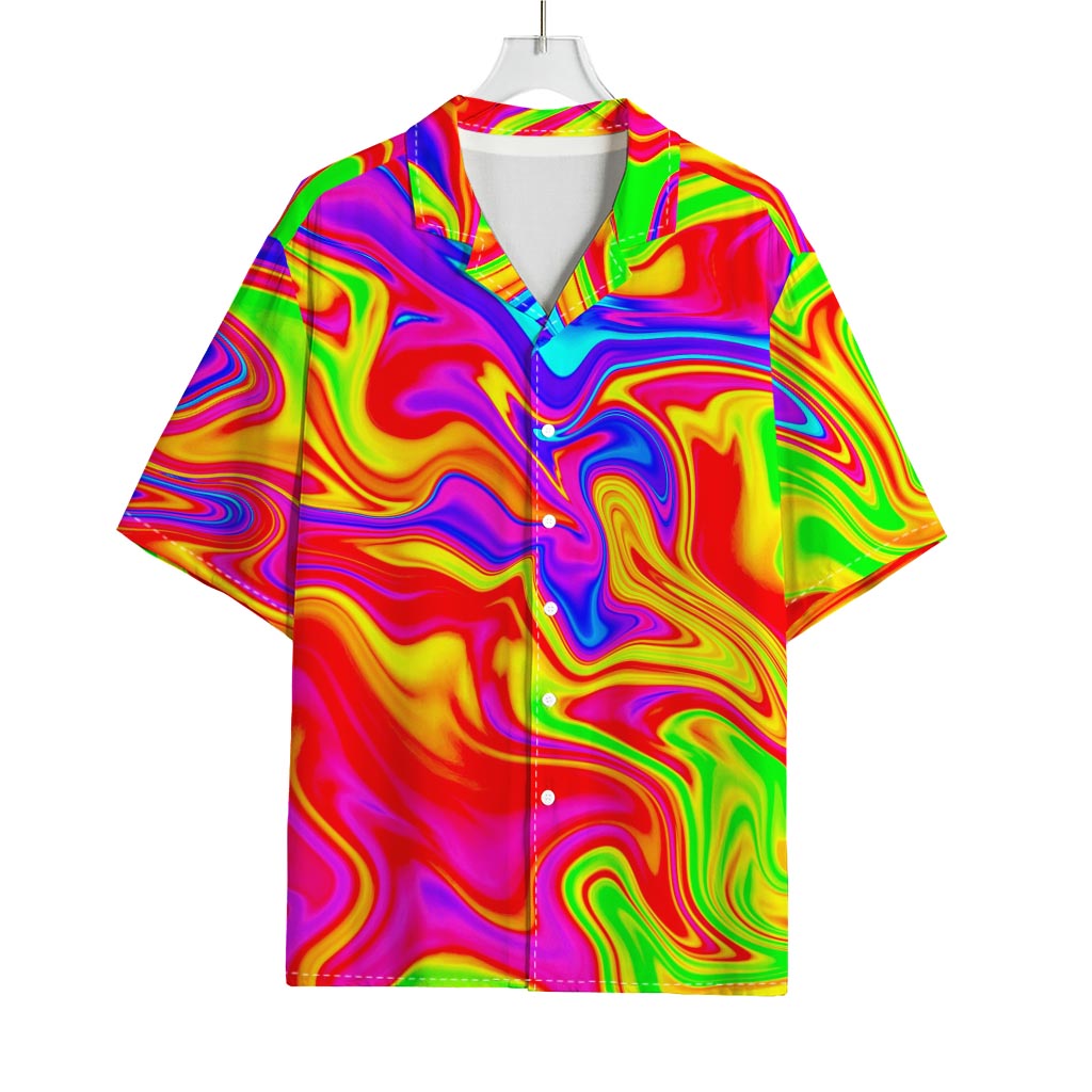 Abstract Colorful Liquid Trippy Print Rayon Hawaiian Shirt