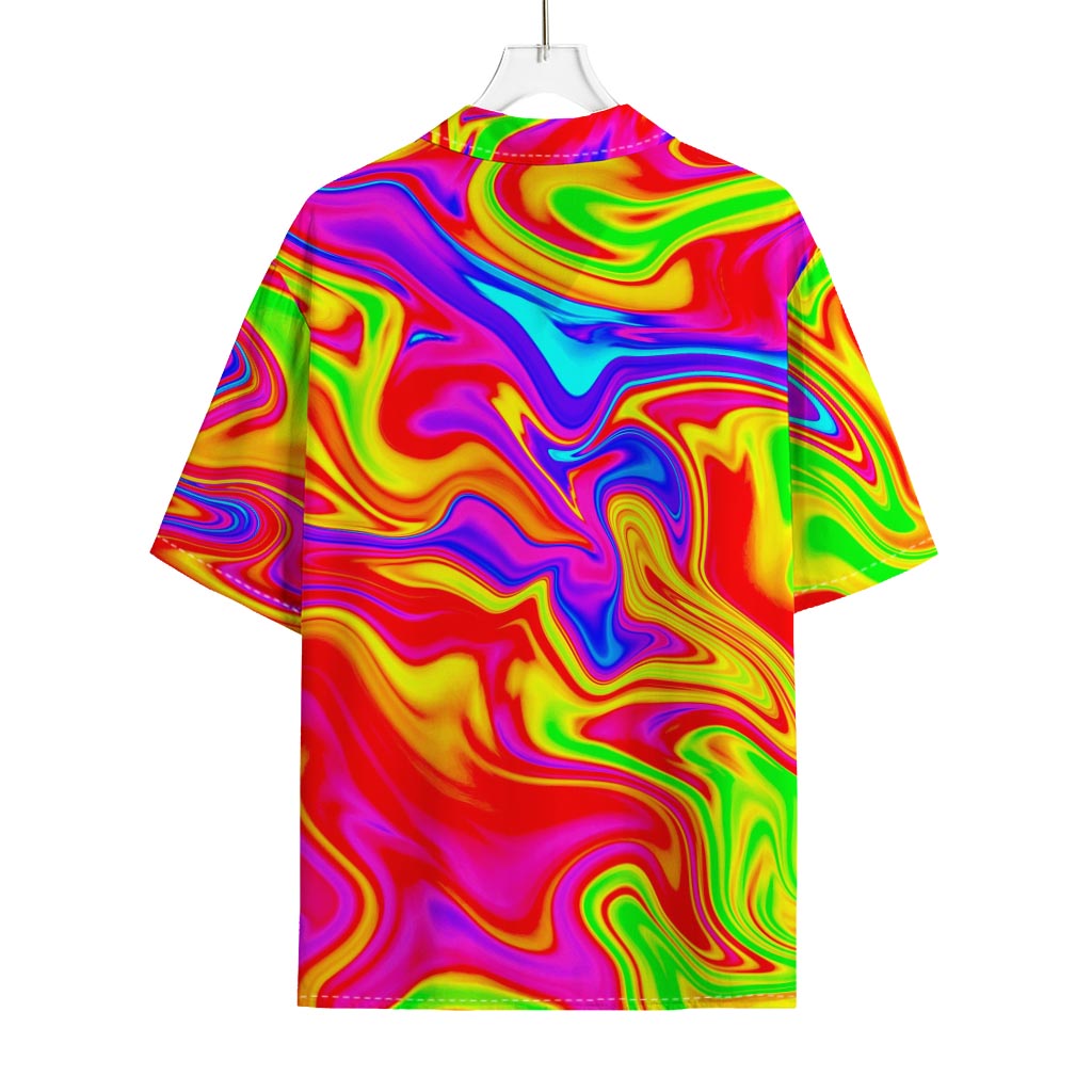 Abstract Colorful Liquid Trippy Print Rayon Hawaiian Shirt