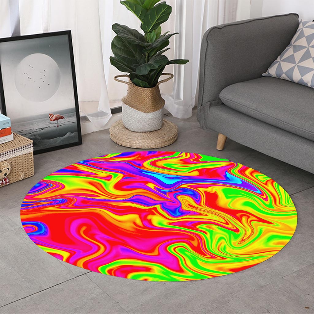 Abstract Colorful Liquid Trippy Print Round Rug