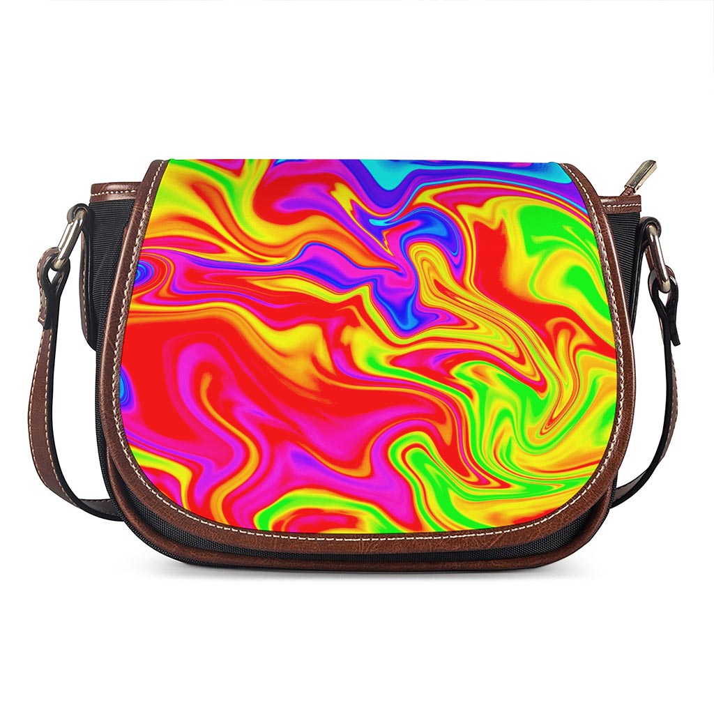 Abstract Colorful Liquid Trippy Print Saddle Bag