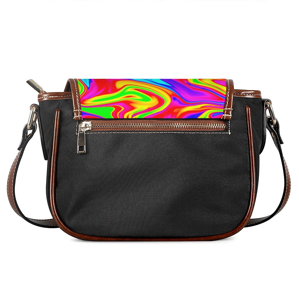 Abstract Colorful Liquid Trippy Print Saddle Bag