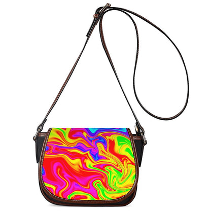 Abstract Colorful Liquid Trippy Print Saddle Bag