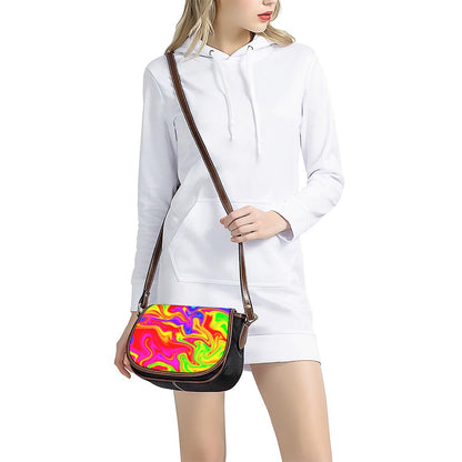 Abstract Colorful Liquid Trippy Print Saddle Bag