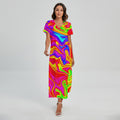 Abstract Colorful Liquid Trippy Print Short Sleeve Maxi Dress