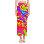 Abstract Colorful Liquid Trippy Print Side Slit Maxi Skirt