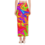 Abstract Colorful Liquid Trippy Print Side Slit Maxi Skirt