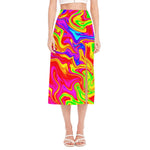 Abstract Colorful Liquid Trippy Print Side Slit Midi Skirt