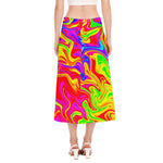 Abstract Colorful Liquid Trippy Print Side Slit Midi Skirt
