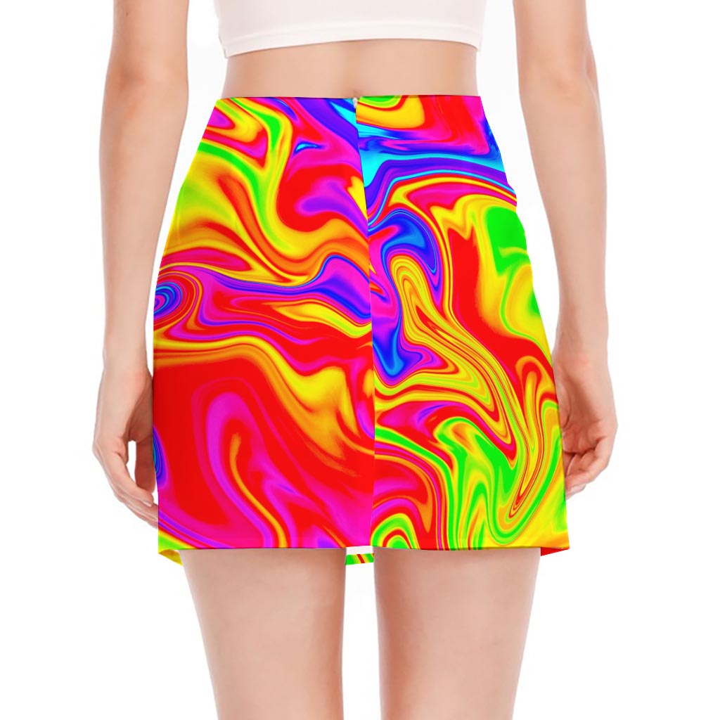 Abstract Colorful Liquid Trippy Print Side Slit Mini Skirt