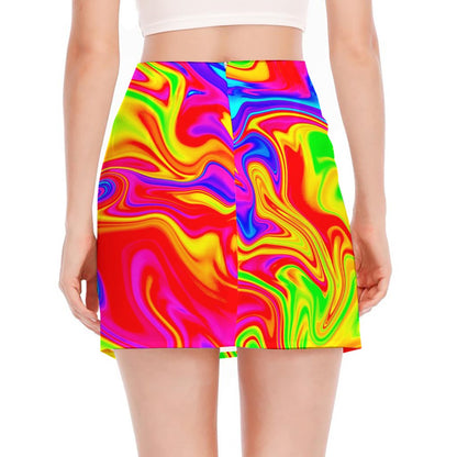 Abstract Colorful Liquid Trippy Print Side Slit Mini Skirt