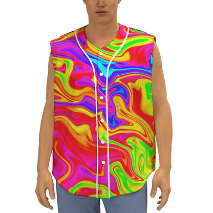 Abstract Colorful Liquid Trippy Print Sleeveless Baseball Jersey