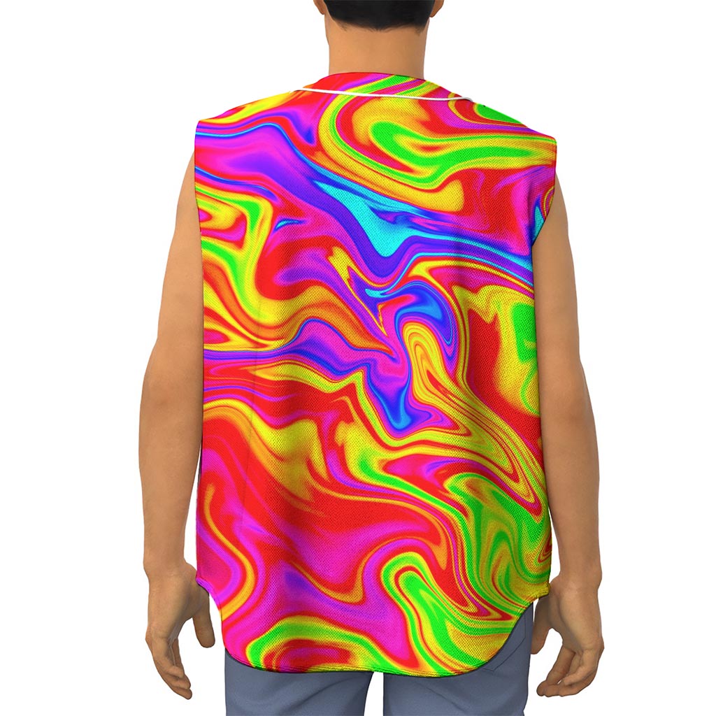Abstract Colorful Liquid Trippy Print Sleeveless Baseball Jersey