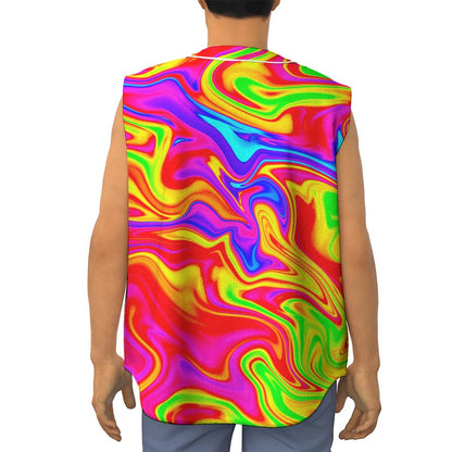 Abstract Colorful Liquid Trippy Print Sleeveless Baseball Jersey