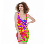 Abstract Colorful Liquid Trippy Print Sleeveless Bodycon Dress