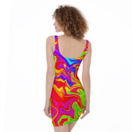 Abstract Colorful Liquid Trippy Print Sleeveless Bodycon Dress