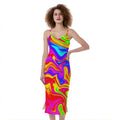 Abstract Colorful Liquid Trippy Print Slim Fit Midi Cami Dress