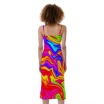 Abstract Colorful Liquid Trippy Print Slim Fit Midi Cami Dress