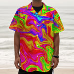 Abstract Colorful Liquid Trippy Print Textured Short Sleeve Shirt