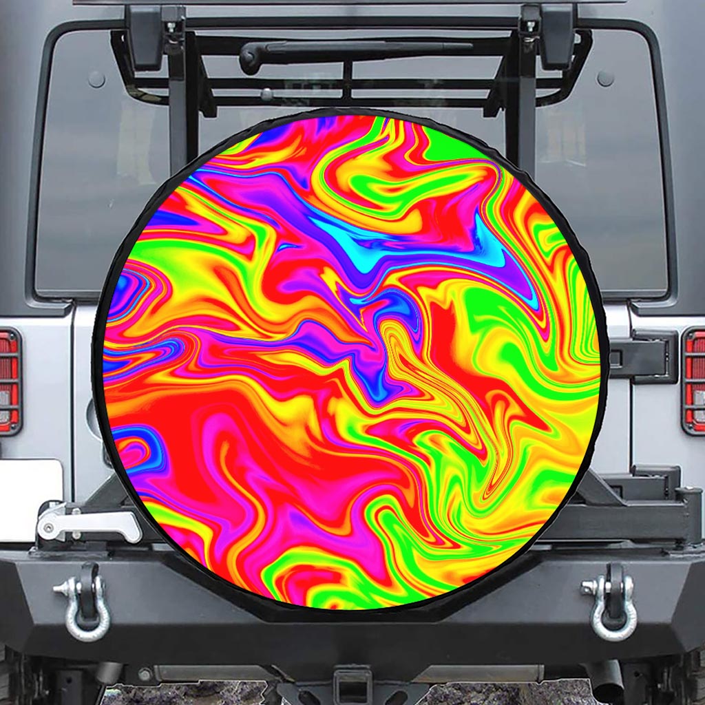 Abstract Colorful Liquid Trippy Print Tire Cover
