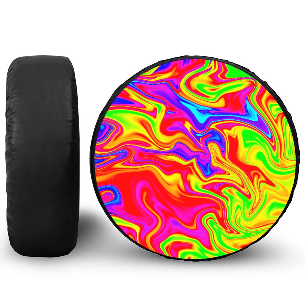 Abstract Colorful Liquid Trippy Print Tire Cover