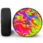 Abstract Colorful Liquid Trippy Print Tire Cover With Camera Hole