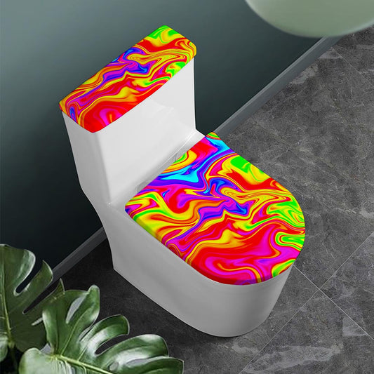 Abstract Colorful Liquid Trippy Print Toilet Lid And Tank Cover Set