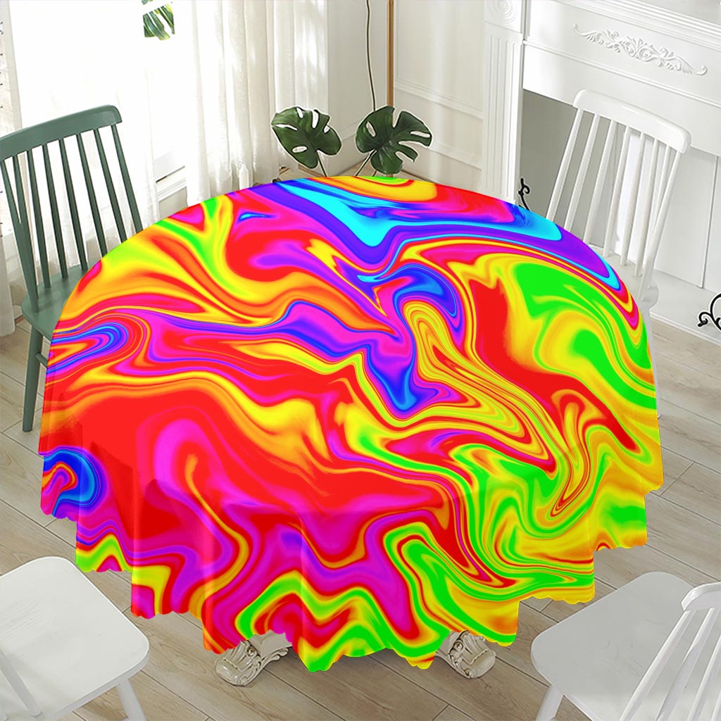 Abstract Colorful Liquid Trippy Print Waterproof Round Tablecloth