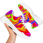 Abstract Colorful Liquid Trippy Print White Chunky Shoes