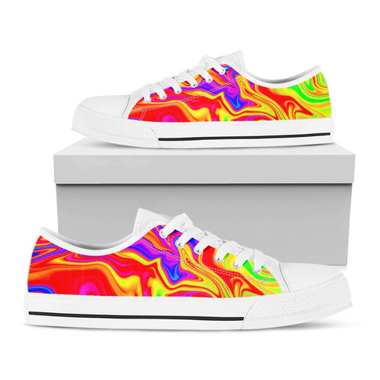 Abstract Colorful Liquid Trippy Print White Low Top Sneakers