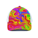 Abstract Colorful Liquid Trippy Print White Mesh Trucker Cap