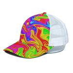 Abstract Colorful Liquid Trippy Print White Mesh Trucker Cap