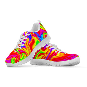 Abstract Colorful Liquid Trippy Print White Running Shoes