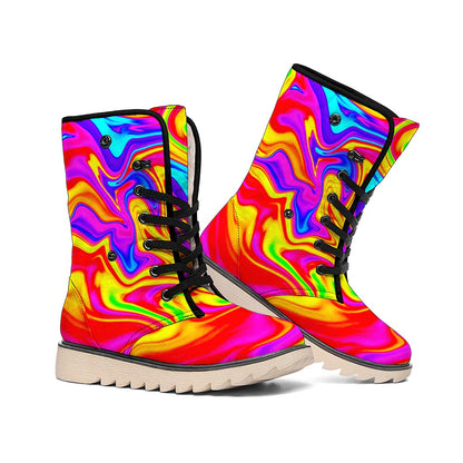 Abstract Colorful Liquid Trippy Print Winter Boots