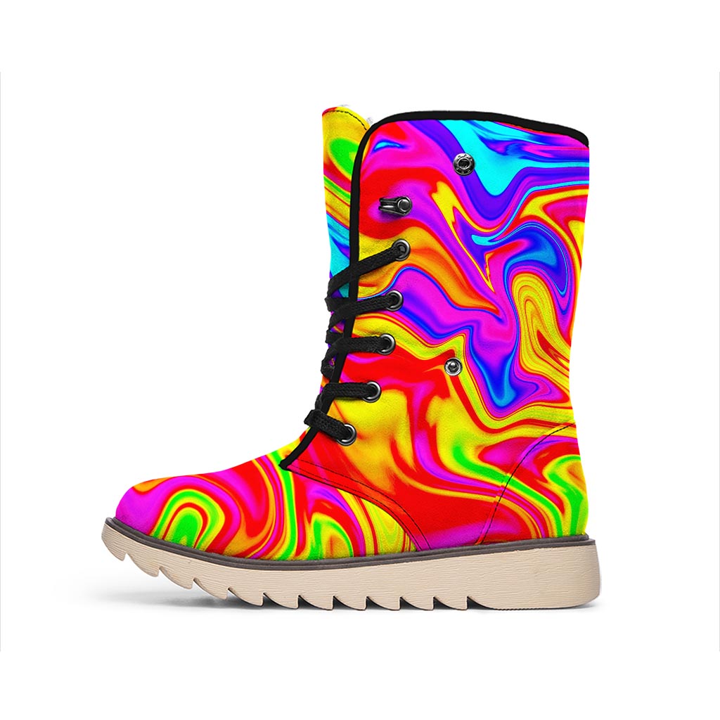 Abstract Colorful Liquid Trippy Print Winter Boots