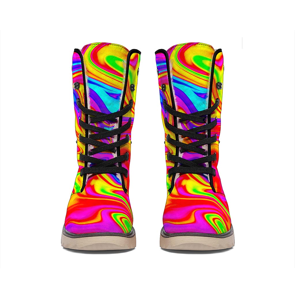 Abstract Colorful Liquid Trippy Print Winter Boots