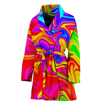 Abstract Colorful Liquid Trippy Print Women's Bathrobe