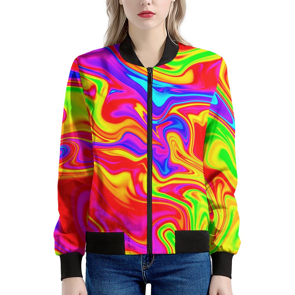 Abstract Colorful Liquid Trippy Print Women's Bomber Jacket