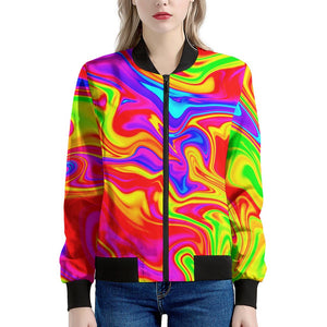 Abstract Colorful Liquid Trippy Print Women's Bomber Jacket