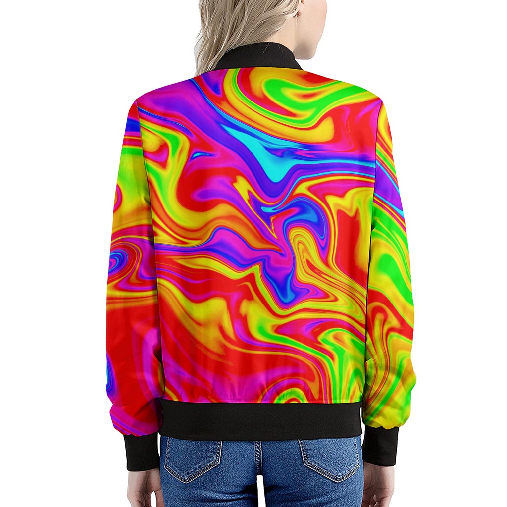 Abstract Colorful Liquid Trippy Print Women's Bomber Jacket